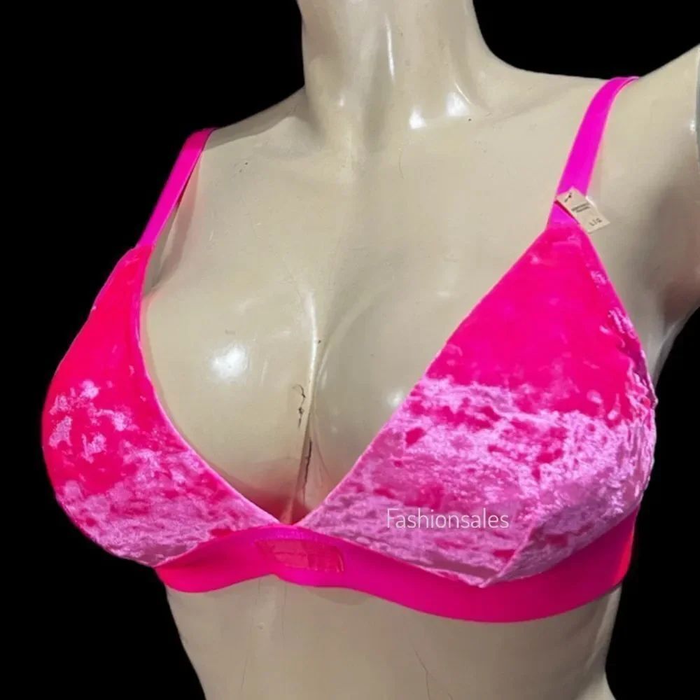 Victorias Secret Pink Lightly Lined Removable Padding Velvet bralette bra Pink S